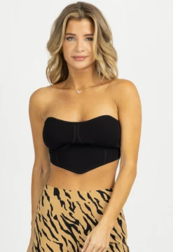 LE LIS BLACK CORSET BANDEAU KNIT TOP