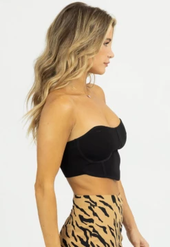 LE LIS BLACK CORSET BANDEAU KNIT TOP