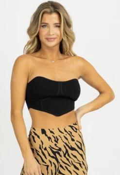 LE LIS BLACK CORSET BANDEAU KNIT TOP