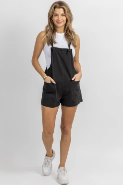 MIOU MUSE BLACK COTTON LINEN SHORT OVERALL *BACK IN STOCK*