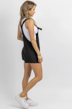 MIOU MUSE BLACK COTTON LINEN SHORT OVERALL *BACK IN STOCK*