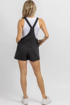 MIOU MUSE BLACK COTTON LINEN SHORT OVERALL *BACK IN STOCK*