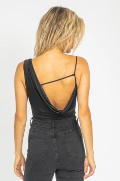 LE LIS BLACK COWL NECK SHOULDER BODYSUIT CLOTHING