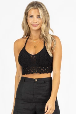 MAY BLUE BEST SELLERS BLACK CROCHET TIE BACK CROP *BACK IN STOCK*
