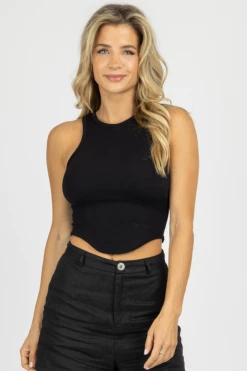 DYNAMIC FASHION BLACK CURVED HEM TANK *BACK IN STOCK* CLOTHING