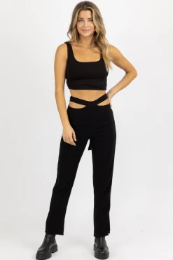 LE LIS BLACK WAIST CUTOUT TIE-BACK PANT NEW ARRIVALS