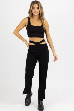 LE LIS BLACK WAIST CUTOUT TIE-BACK PANT NEW ARRIVALS