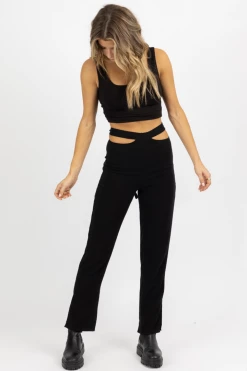 LE LIS BLACK WAIST CUTOUT TIE-BACK PANT NEW ARRIVALS