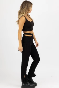 LE LIS BLACK WAIST CUTOUT TIE-BACK PANT NEW ARRIVALS