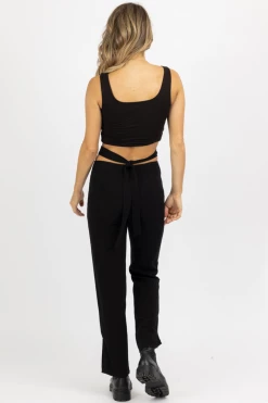 LE LIS BLACK WAIST CUTOUT TIE-BACK PANT NEW ARRIVALS