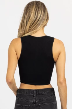 DYNAMIC FASHION BLACK DEEP-V THICK RIB CROP TANK *BACK IN STOCK* NEW ARRIVALS