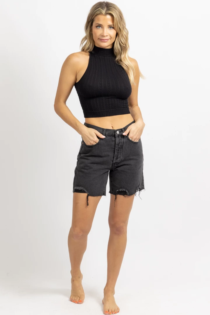 Signature 8 WASHED BLACK MID-THIGH DENIM SHORT 4 Signature 8 WASHED BLACK MID-THIGH DENIM SHORT