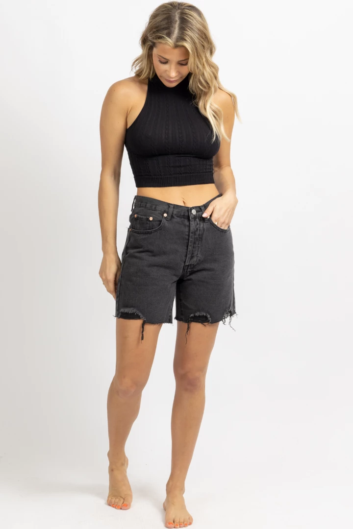 Signature 8 WASHED BLACK MID-THIGH DENIM SHORT 7 Signature 8 WASHED BLACK MID-THIGH DENIM SHORT