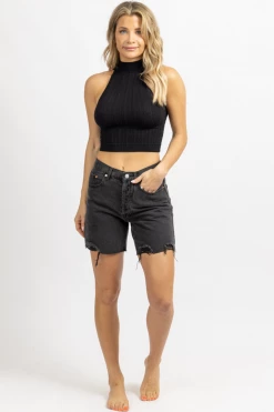 Signature 8 WASHED BLACK MID-THIGH DENIM SHORT