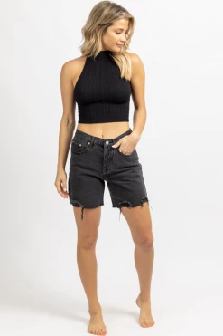 Signature 8 WASHED BLACK MID-THIGH DENIM SHORT 12 Signature 8 WASHED BLACK MID-THIGH DENIM SHORT