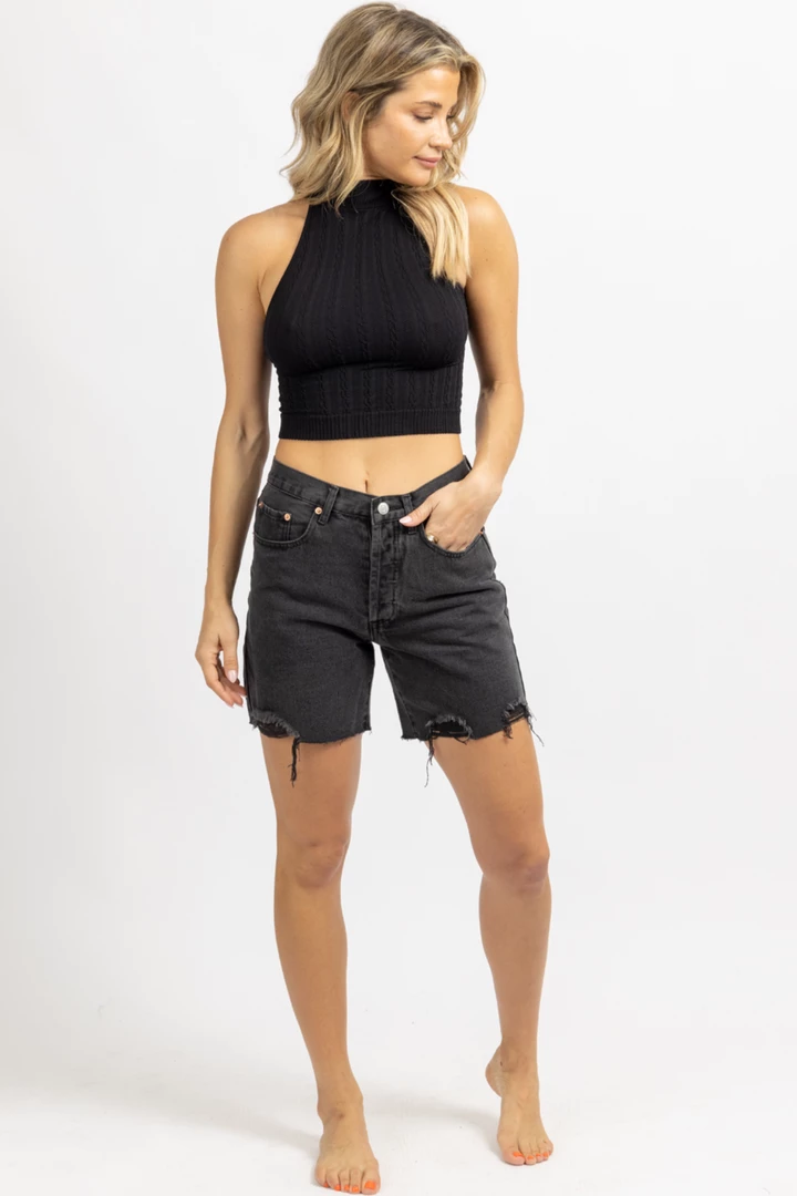 Signature 8 WASHED BLACK MID-THIGH DENIM SHORT 3 Signature 8 WASHED BLACK MID-THIGH DENIM SHORT