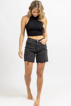 Signature 8 WASHED BLACK MID-THIGH DENIM SHORT 14 Signature 8 WASHED BLACK MID-THIGH DENIM SHORT