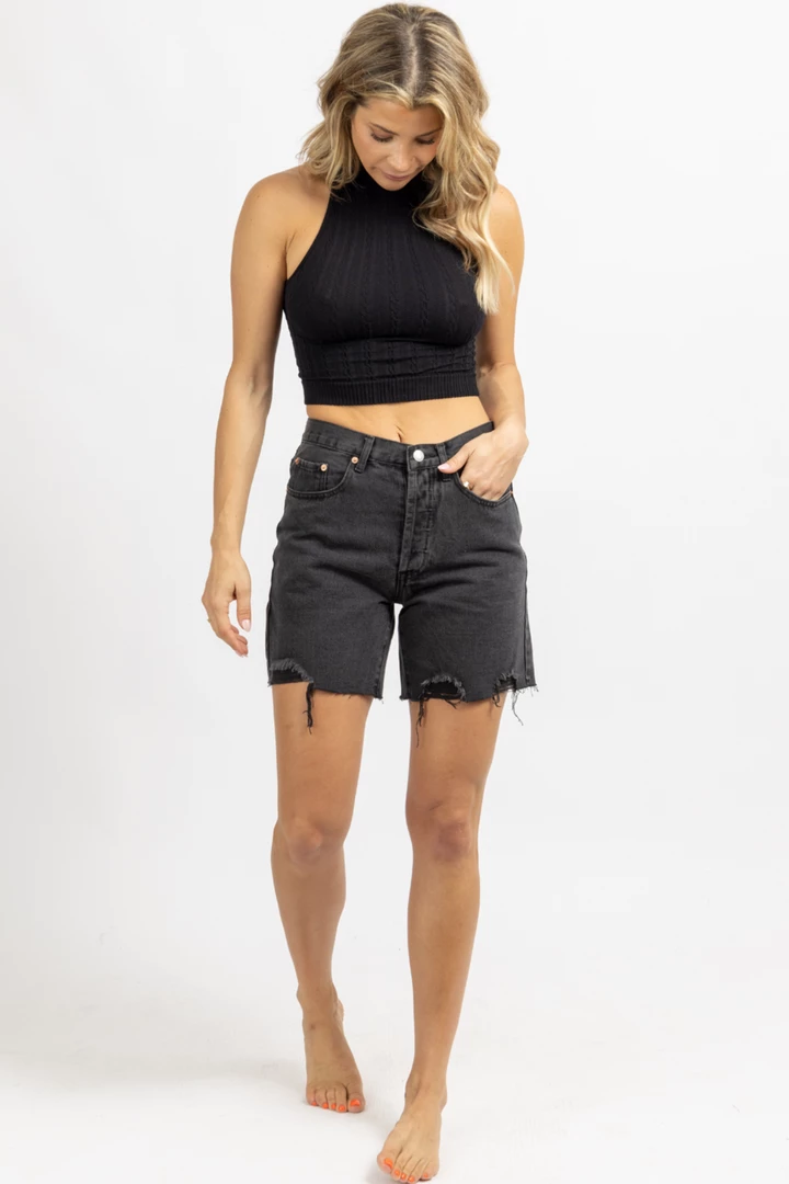 Signature 8 WASHED BLACK MID-THIGH DENIM SHORT 5 Signature 8 WASHED BLACK MID-THIGH DENIM SHORT