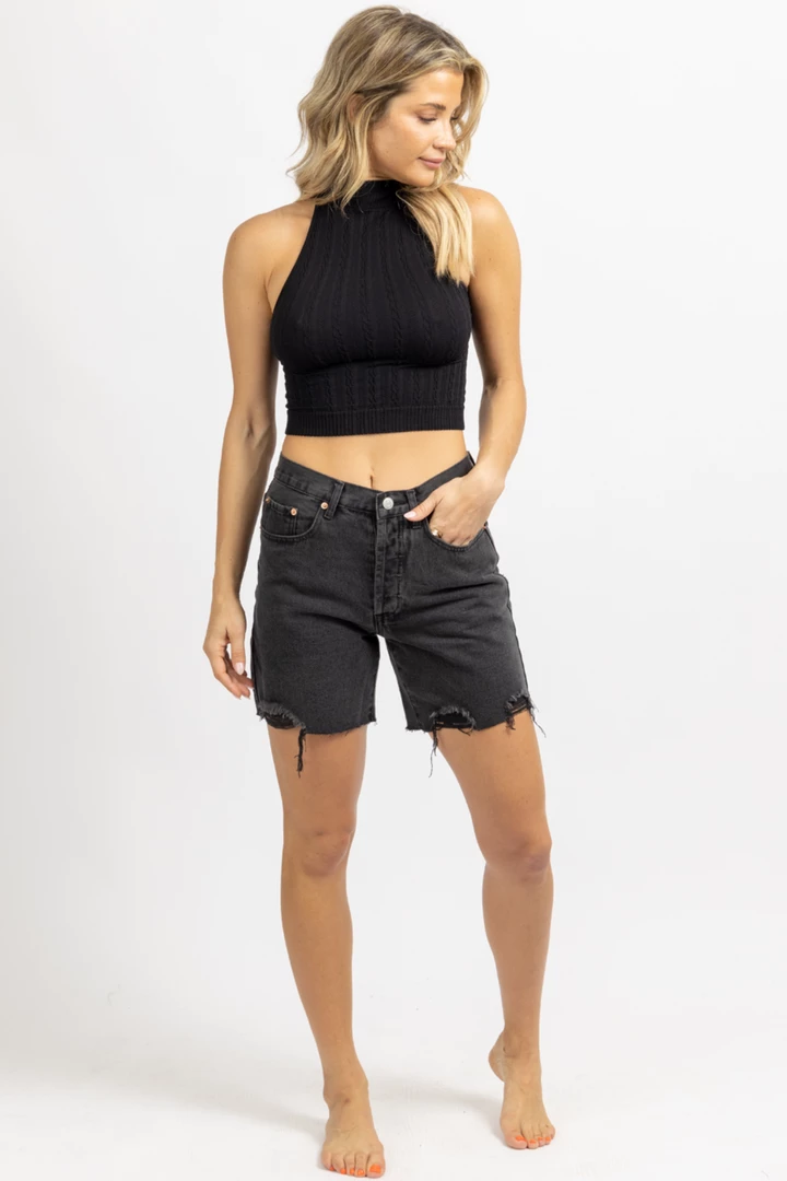 Signature 8 WASHED BLACK MID-THIGH DENIM SHORT 6 Signature 8 WASHED BLACK MID-THIGH DENIM SHORT