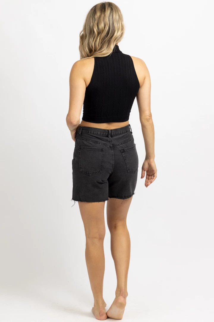 Signature 8 WASHED BLACK MID-THIGH DENIM SHORT 10 Signature 8 WASHED BLACK MID-THIGH DENIM SHORT
