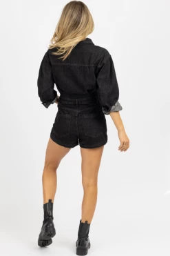LE LIS NEW ARRIVALS BLACK LONGSLEEVE DENIM BUTTON FRONT ROMPER 11 LE LIS NEW ARRIVALS BLACK LONGSLEEVE DENIM BUTTON FRONT ROMPER