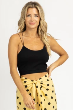 DYNAMIC FASHION BLACK SPAGHETTI STRAP RIBBED CROP *BACK IN STOCK* CLOTHING