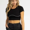 BAILEY ROSE CLOTHING BLACK EXPOSED STITCH CROP TEE