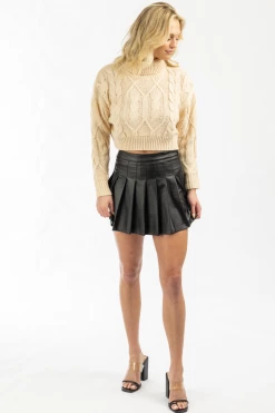 MABLE NEW ARRIVALS BLACK LEATHER PLEAT MINI SKIRT