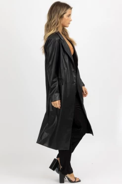 FORE COLLECTION BLACK FAUX LEATHER RELAXED TRENCH COAT NEW ARRIVALS 12 FORE COLLECTION BLACK FAUX LEATHER RELAXED TRENCH COAT NEW ARRIVALS