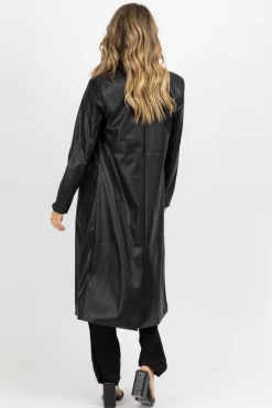 FORE COLLECTION BLACK FAUX LEATHER RELAXED TRENCH COAT NEW ARRIVALS 13 FORE COLLECTION BLACK FAUX LEATHER RELAXED TRENCH COAT NEW ARRIVALS