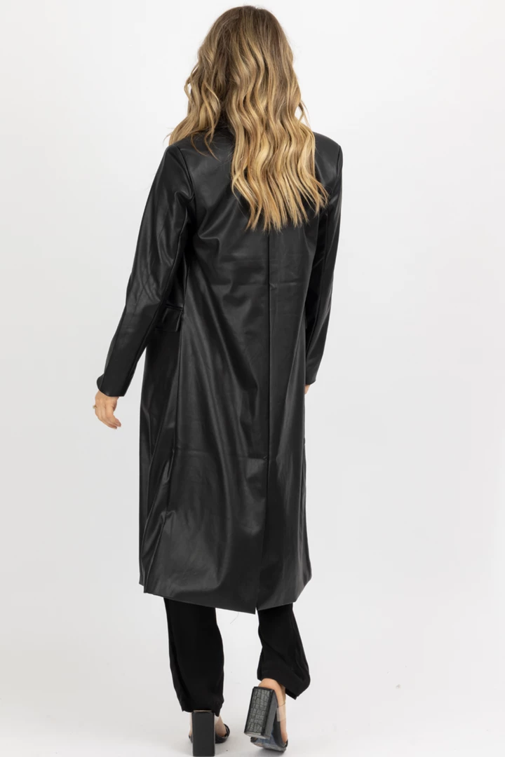 FORE COLLECTION BLACK FAUX LEATHER RELAXED TRENCH COAT NEW ARRIVALS 7 FORE COLLECTION BLACK FAUX LEATHER RELAXED TRENCH COAT NEW ARRIVALS