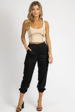 TONY MARY BLACK FLAP POCKET SATIN JOGGERS *BACK IN STOCK* CLOTHING