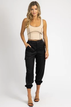 TONY MARY BLACK FLAP POCKET SATIN JOGGERS *BACK IN STOCK* CLOTHING