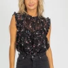 OLIVACEOUS BLACK FLORAL BLOUSE TANK