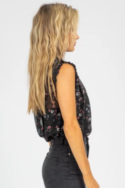 OLIVACEOUS BLACK FLORAL BLOUSE TANK