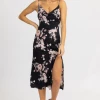 LOVELY DAY BLACK COWL NECK FLORAL SLIP MIDI DRESS CLOTHING