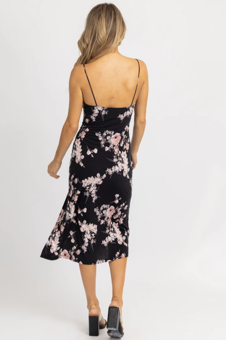 LOVELY DAY BLACK COWL NECK FLORAL SLIP MIDI DRESS CLOTHING 6 LOVELY DAY BLACK COWL NECK FLORAL SLIP MIDI DRESS CLOTHING