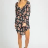 DEE ELLY CLOTHING BLACK FLORAL ENVELOPE MINI DRESS