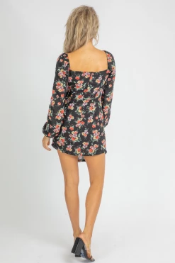 DEE ELLY CLOTHING BLACK FLORAL ENVELOPE MINI DRESS