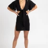 TREND NOTES BLACK CUTOUT FLUTTER SLEEVE MINI DRESS
