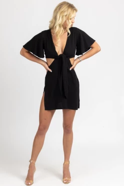 TREND NOTES BLACK CUTOUT FLUTTER SLEEVE MINI DRESS 9 TREND NOTES BLACK CUTOUT FLUTTER SLEEVE MINI DRESS