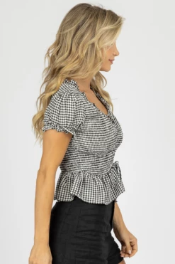 STYLE U BLACK GINGHAM SMOCKED PEPLUM TOP 6 STYLE U BLACK GINGHAM SMOCKED PEPLUM TOP