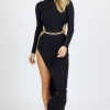 HERA COLLECTION NEW ARRIVALS BLACK GOLD CHAIN BELTED MAXI DRESS