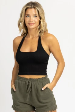 DYNAMIC FASHION BEST SELLERS BLACK SQUARENECK HALTER TOP *BACK IN STOCK*