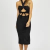 ENDLESS BLU BEST SELLERS BLACK CUTOUT HALTER MIDI DRESS