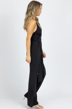 BLUE BLUSH BLACK HALTER RUCHE FRONT JUMPSUIT 8 BLUE BLUSH BLACK HALTER RUCHE FRONT JUMPSUIT