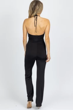 BLUE BLUSH BLACK HALTER RUCHE FRONT JUMPSUIT 9 BLUE BLUSH BLACK HALTER RUCHE FRONT JUMPSUIT