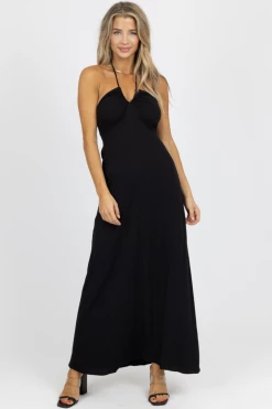 LE LIS BLACK HALTER BACK TIE MAXI DRESS NEW ARRIVALS