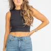 OLIVACEOUS BLACK CREWNECK CROP TANK CLOTHING
