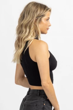 DYNAMIC FASHION NEW ARRIVALS BLACK JACQUARD HIGHNECK SLEEVELESS TANK